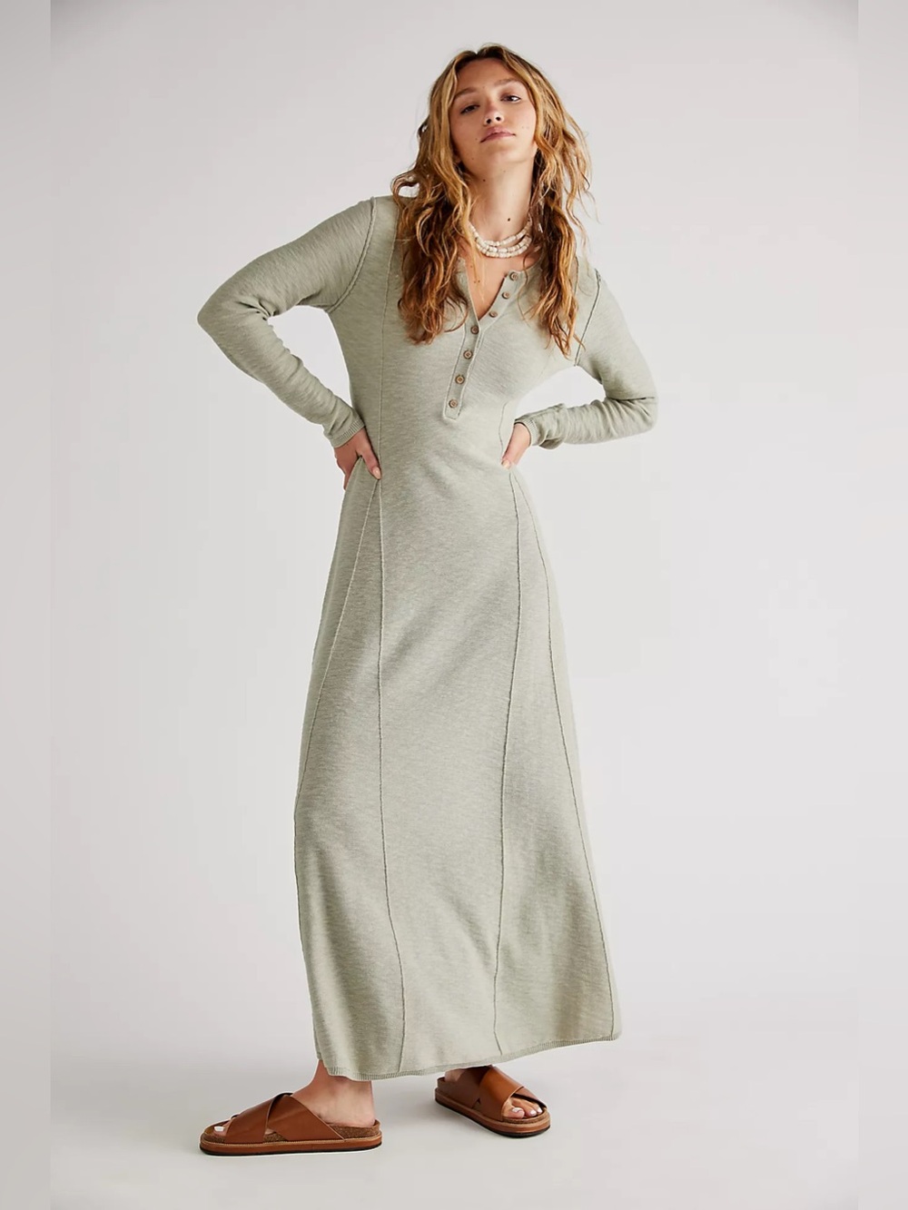 FREE PEOPLE El Topo Sweater Maxi Dress Green L